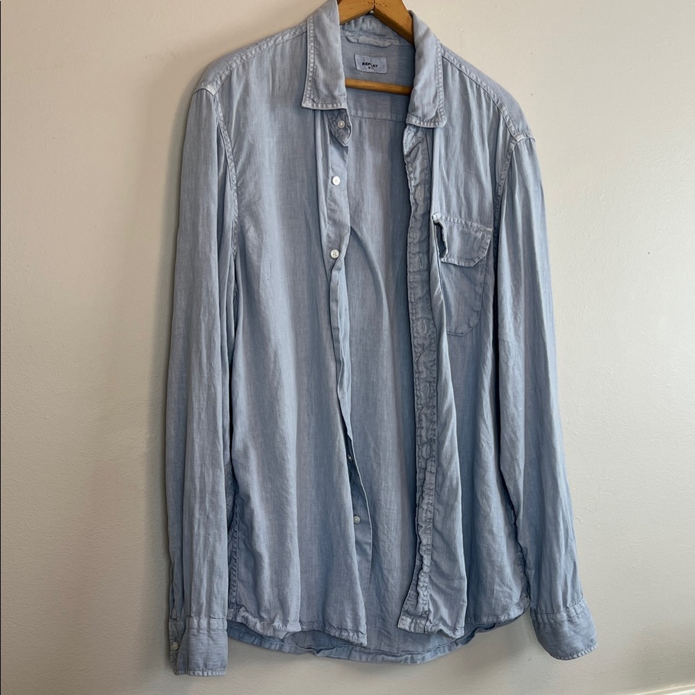 REPLAY blue long sleeve button up men’s shirt size XL